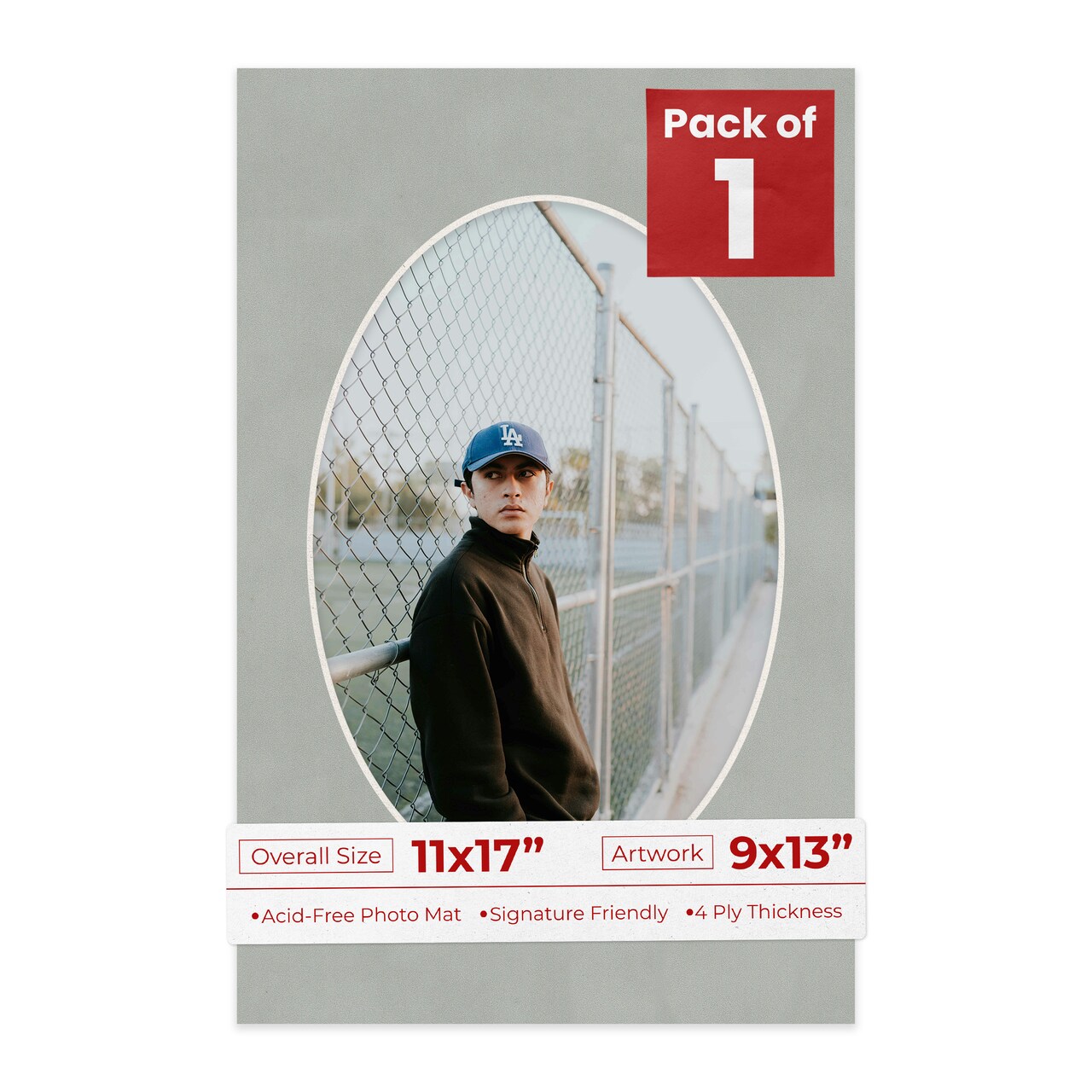 Light Grey Suede Mat Board for 11x17 Frames - Oval Opening for 9x13 Photos